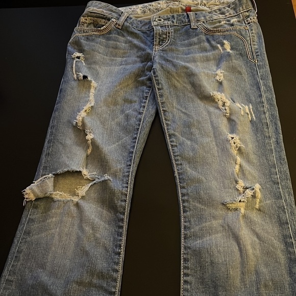 Guess flirty straight distressed ripped  light wash jeans Sz 27 - Picture 2 of 9